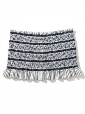 Christian Lacroix Smocked Tube Top Navy Blue White Size Large Designer Strapless